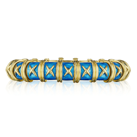 Tiffany & Co. 1980s 18KT Yellow Gold Enamel "Croisillon" Bracelet front