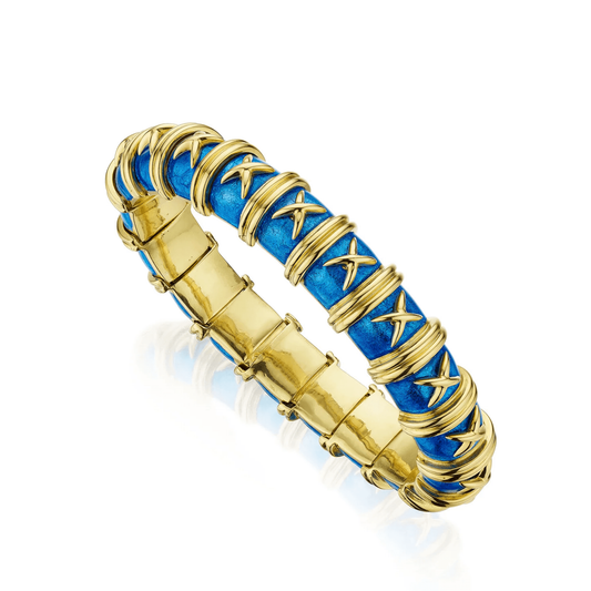 Tiffany & Co. 1980s 18KT Yellow Gold Enamel "Croisillon" Bracelet front