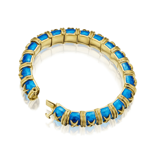 Tiffany & Co. 1980s 18KT Yellow Gold Enamel "Croisillon" Bracelet top