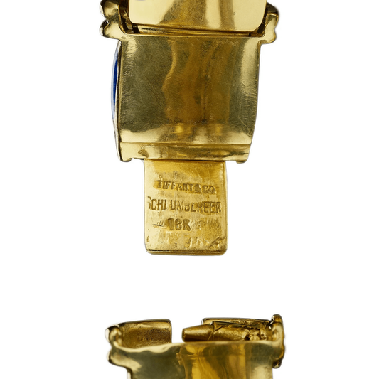 Tiffany & Co. 1980s 18KT Yellow Gold Enamel "Croisillon" Bracelet signature