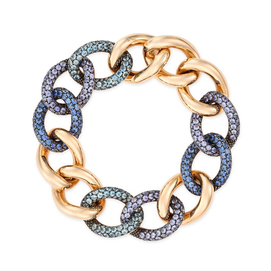 Pomellato Italian 1980s 18KT Yellow Gold Aquamarine, Sapphire & Tanzanite Tango Bracelet front