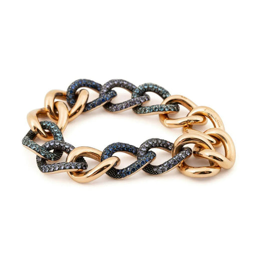 Pomellato Italian 1980s 18KT Yellow Gold Aquamarine, Sapphire & Tanzanite Tango Bracelet side