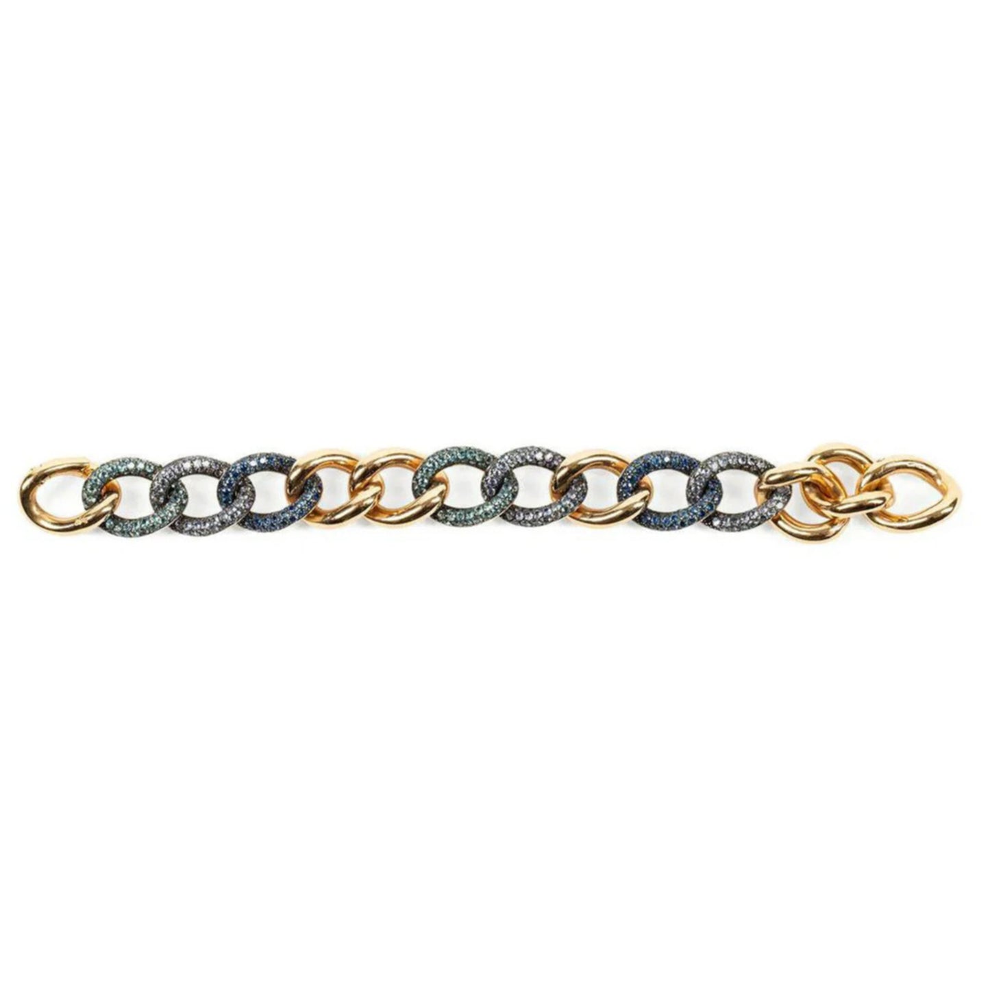 Pomellato Italian 1980s 18KT Yellow Gold Aquamarine, Sapphire & Tanzanite Tango Bracelet front