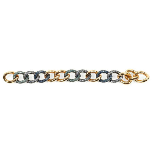 Pomellato Italian 1980s 18KT Yellow Gold Aquamarine, Sapphire & Tanzanite Tango Bracelet front
