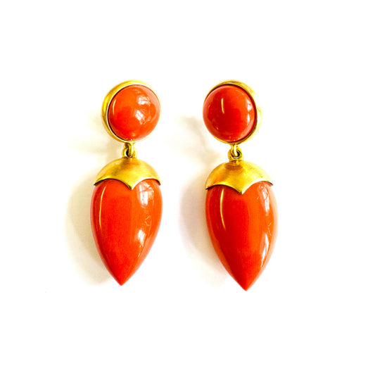 Post-1980s 18KT Yellow Gold Coral Earrings front