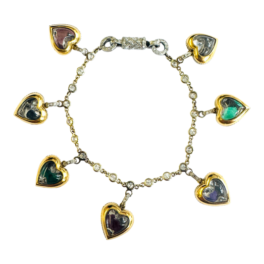 1970s Platinum & 18KT Yellow Gold Multigem Acrostic Heart Locket Bracelet back