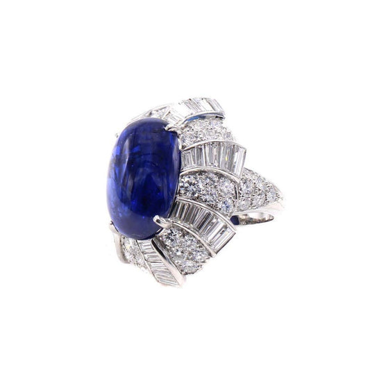 David Webb 1950s Platinum Sapphire & Diamond Ring side