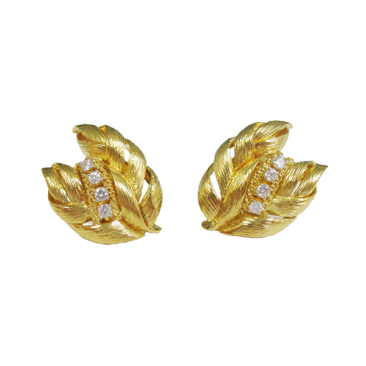 David Webb 1970s 18KT Yellow Gold Diamond Earrings front