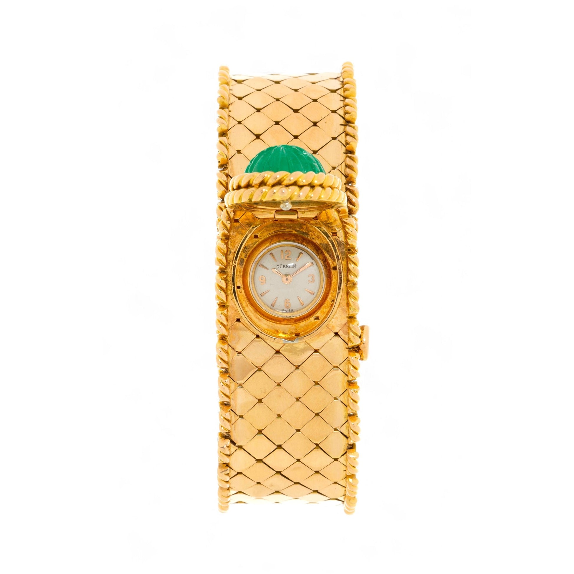 Gübelin 1960s 18KT Yellow Gold Emerald Watch Bracelet front
