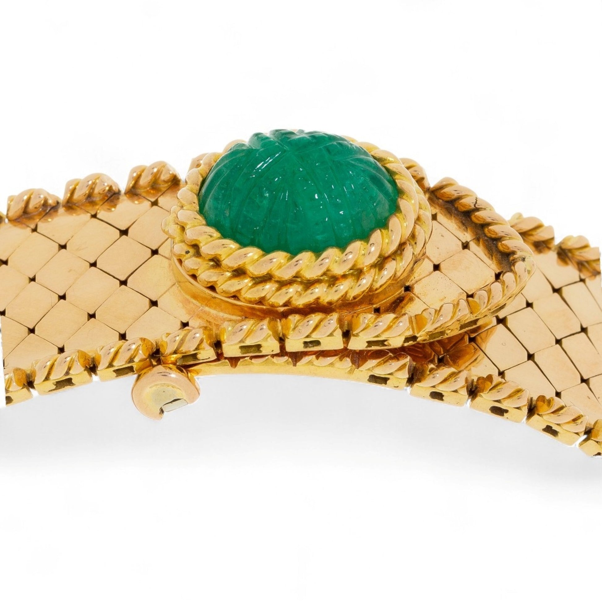 Gübelin 1960s 18KT Yellow Gold Emerald Watch Bracelet side