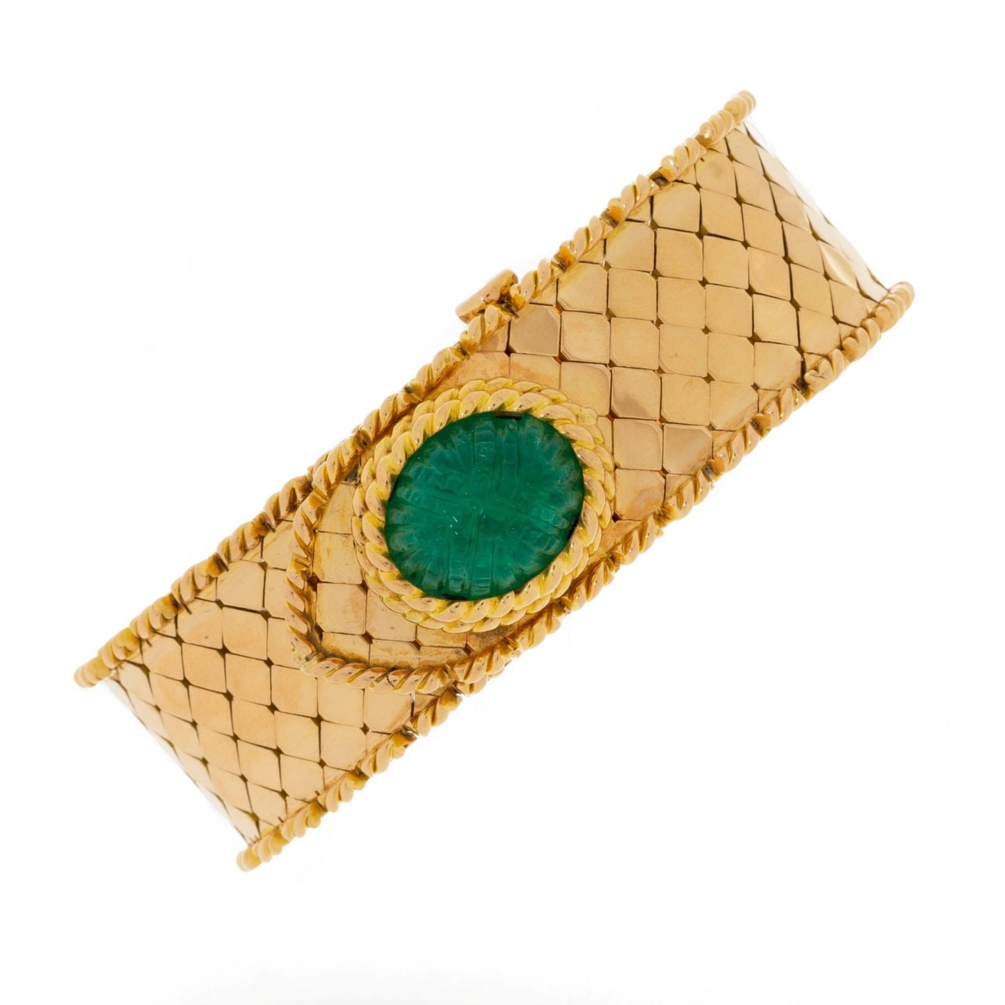Gübelin 1960s 18KT Yellow Gold Emerald Watch Bracelet front