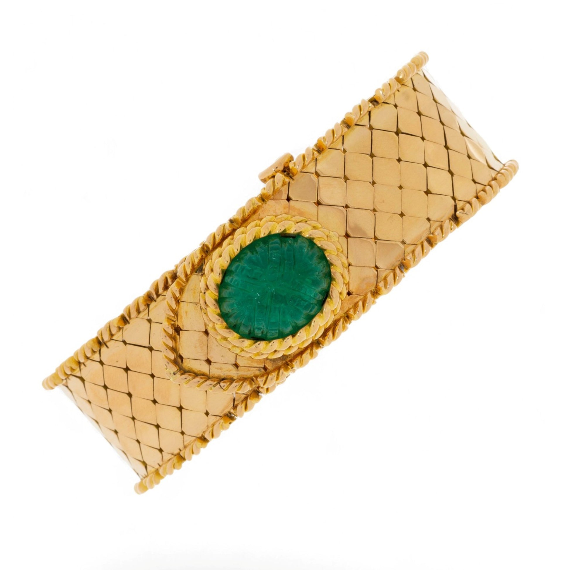 Gübelin 1960s 18KT Yellow Gold Emerald Watch Bracelet front