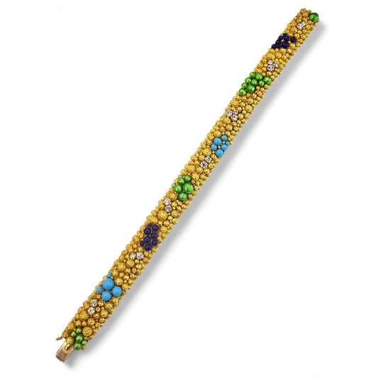 Faraone Italian 1970s 18KT Yellow Gold Diamond & Enamel Bracelet front