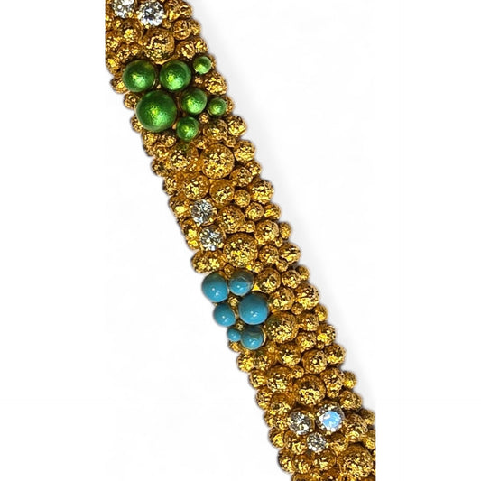 Faraone Italian 1970s 18KT Yellow Gold Diamond & Enamel Bracelet close-up details