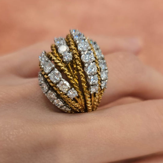 1960s 18KT White & Yellow Gold Diamond Ring on finger