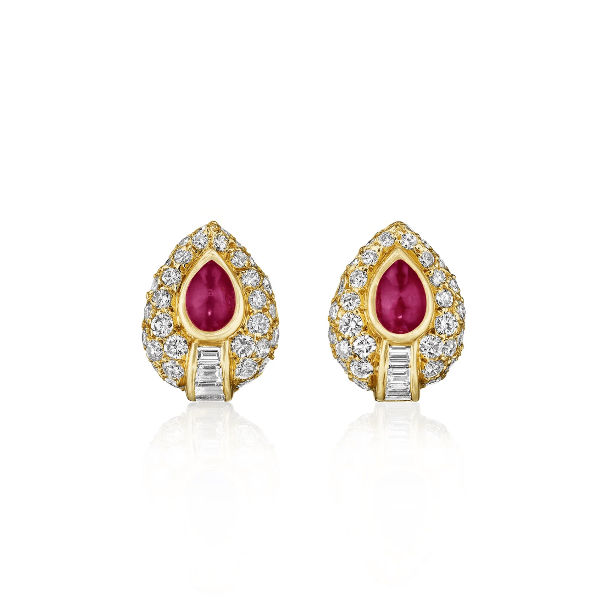 Cartier Paris 1980s 18KT Yellow Gold Ruby & Diamond Earrings front