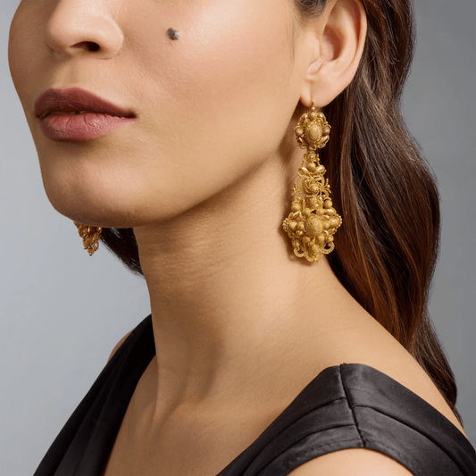 Georgian 18KT Yellow Gold Earrings on ear