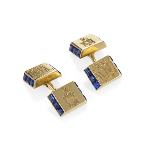 Cartier 1960s 18KT Yellow Gold Sapphire Cufflinks front