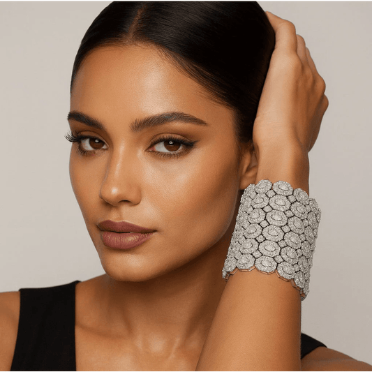Post-1980s 18KT White Gold Diamond Bracelet on wrist