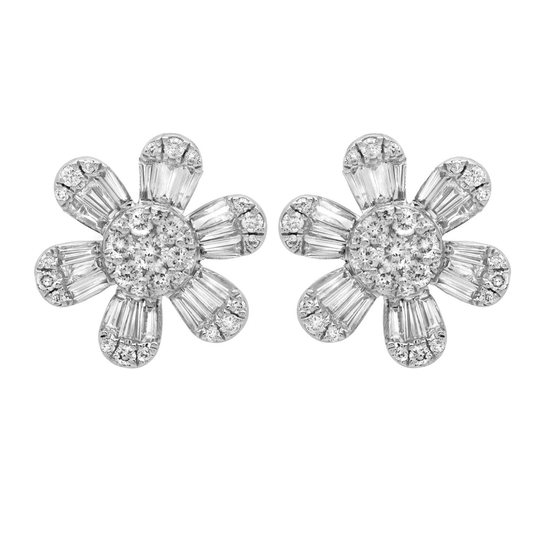 1980s 18KT White Gold Diamond Earrings front