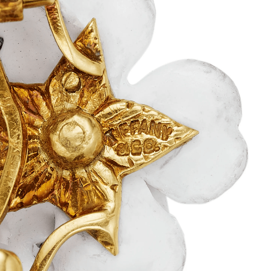 Tiffany & Co. Victorian 18KT Yellow Gold Diamond & Enamel Flower Brooch signature