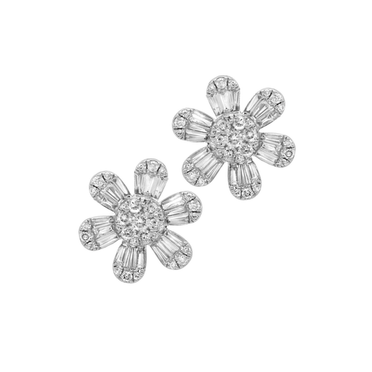 1980s 18KT White Gold Diamond Earrings front
