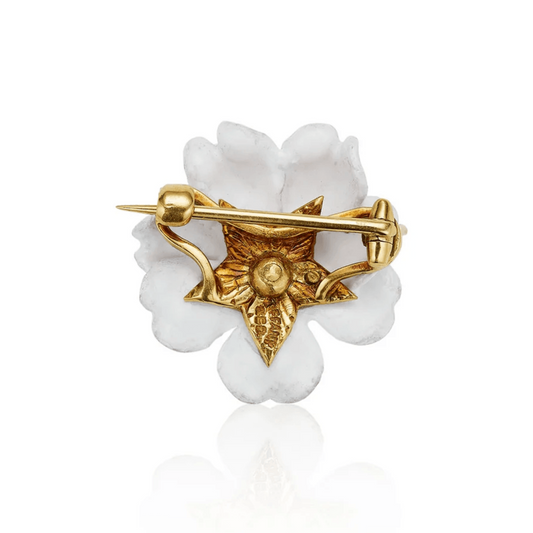 Tiffany & Co. Victorian 18KT Yellow Gold Diamond & Enamel Flower Brooch back