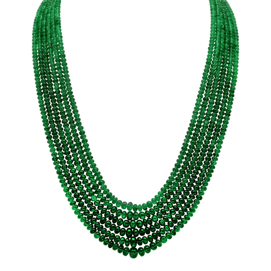 Post-1980s Platinum Emerald Bead & Diamond Necklace front