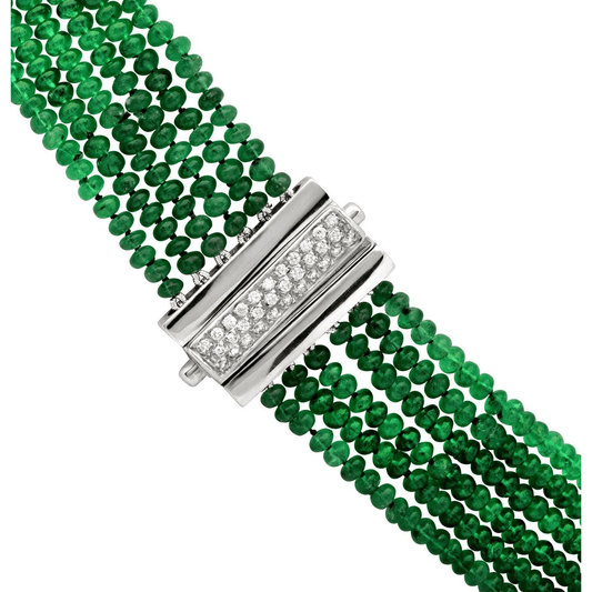 Post-1980s Platinum Emerald Bead & Diamond Necklace clasp