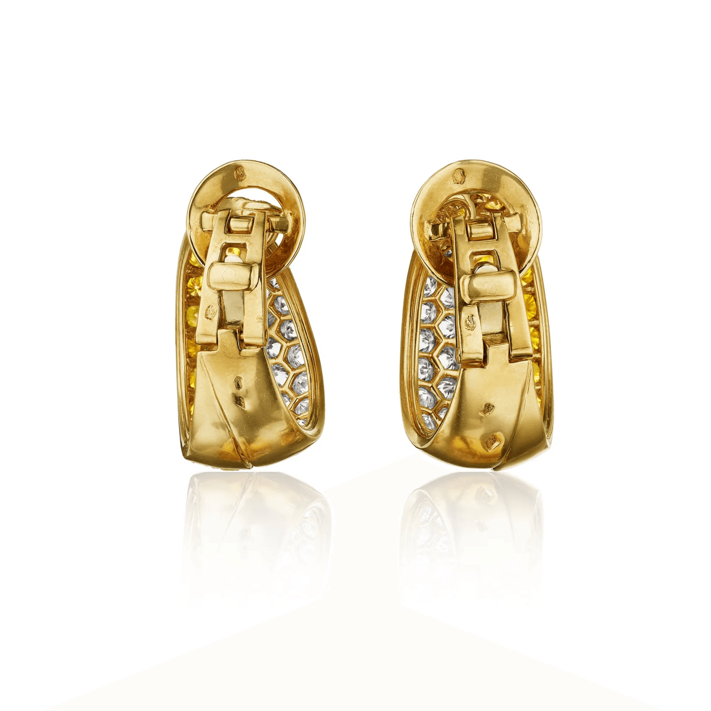 Van Cleef & Arpels France 1970s 18KT Yellow Gold Diamond Earrings back