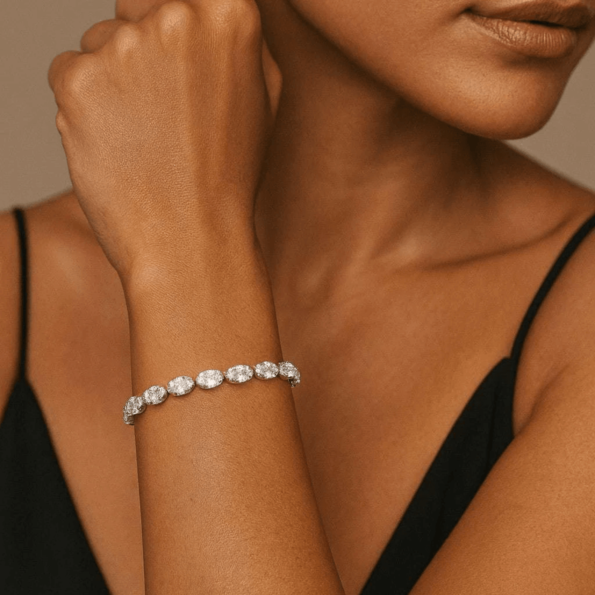 Post-1980s 14KT White Gold Diamond Bracelet on wrist