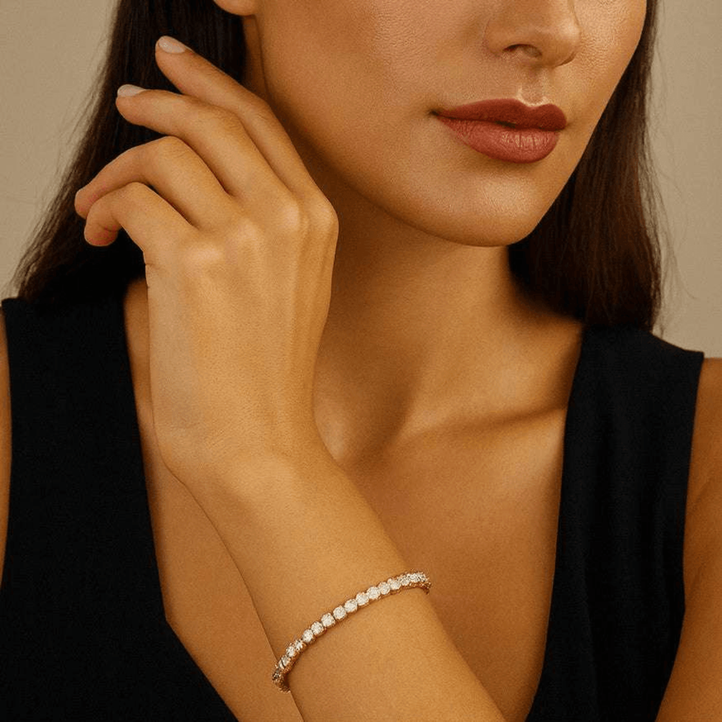 Post-1980s 14KT Yellow Gold Diamond Bracelet on wrist