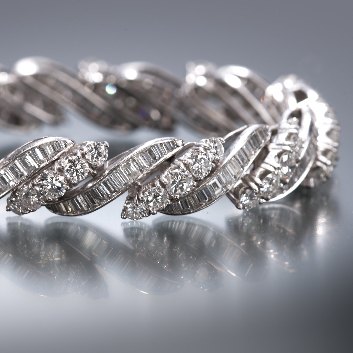 Retro 18KT White Gold Diamond Bracelet close-up 
