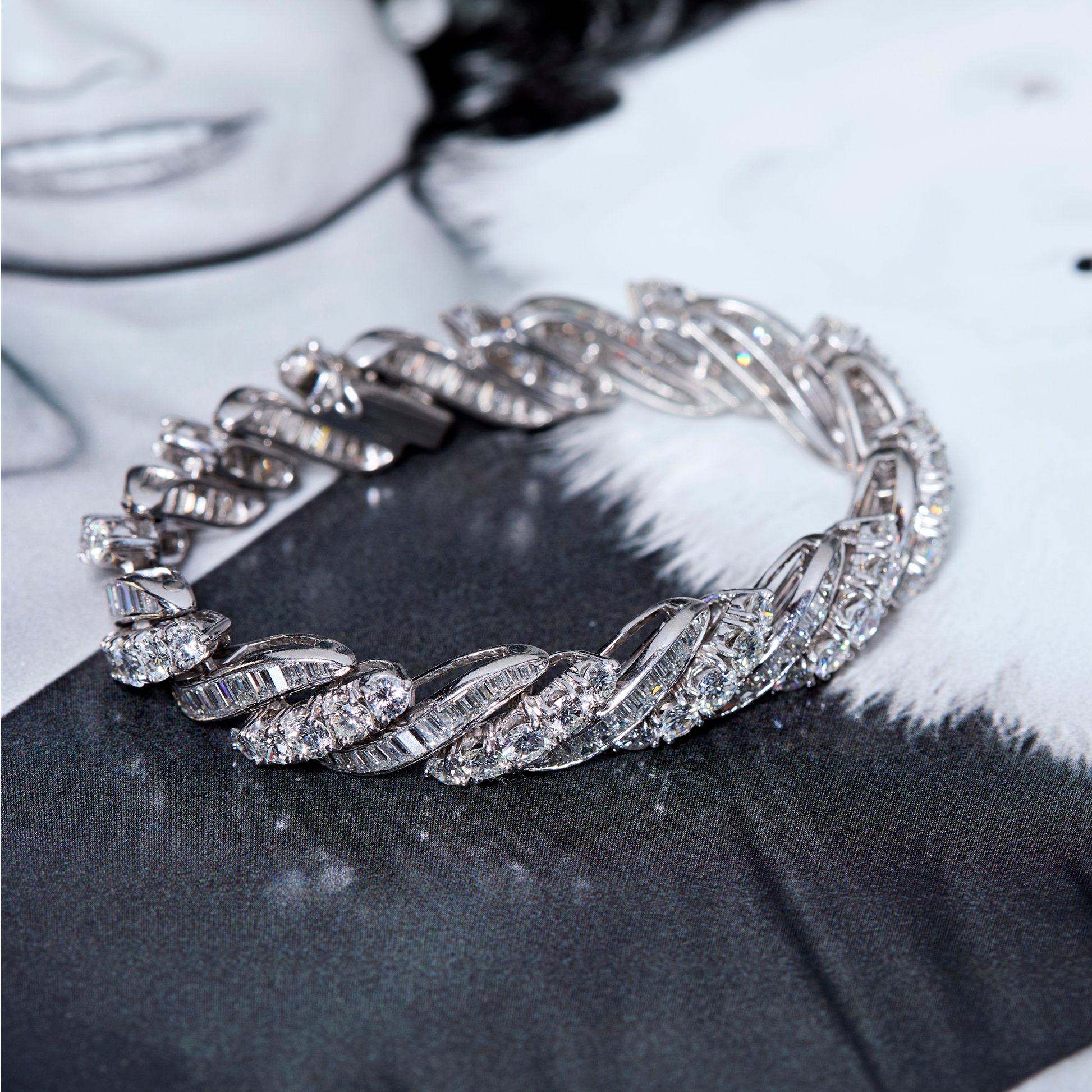Retro 18KT White Gold Diamond Bracelet