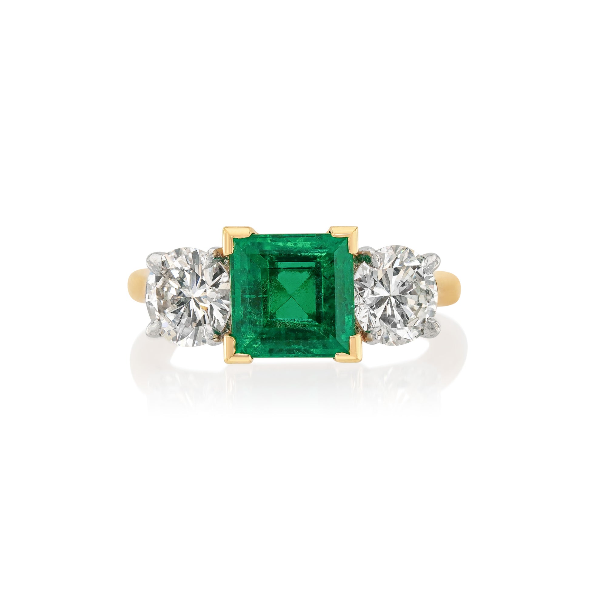 1950s Platinum & 18KT Yellow Gold Emerald & Diamond Ring front