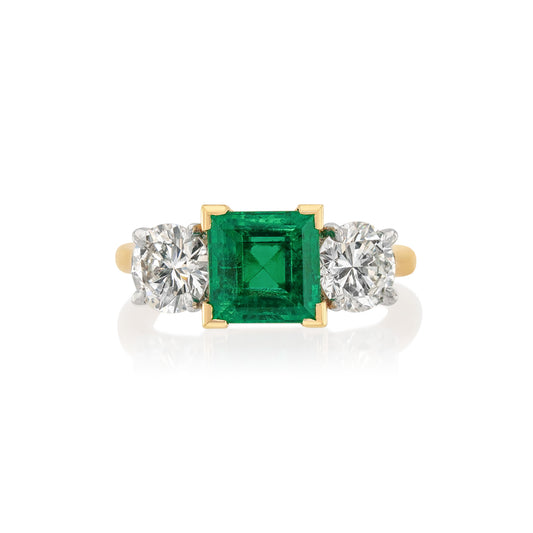 1950s Platinum & 18KT Yellow Gold Emerald & Diamond Ring front