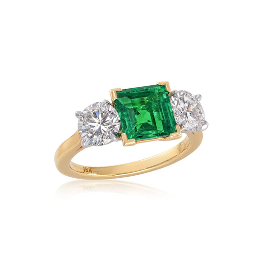 1950s Platinum & 18KT Yellow Gold Emerald & Diamond Ring front