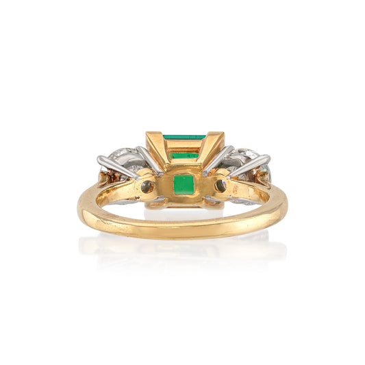 1950s Platinum & 18KT Yellow Gold Emerald & Diamond Ring back