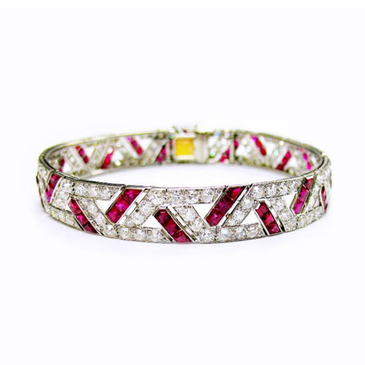 French Art Deco Platinum Ruby & Diamond Bracelet front