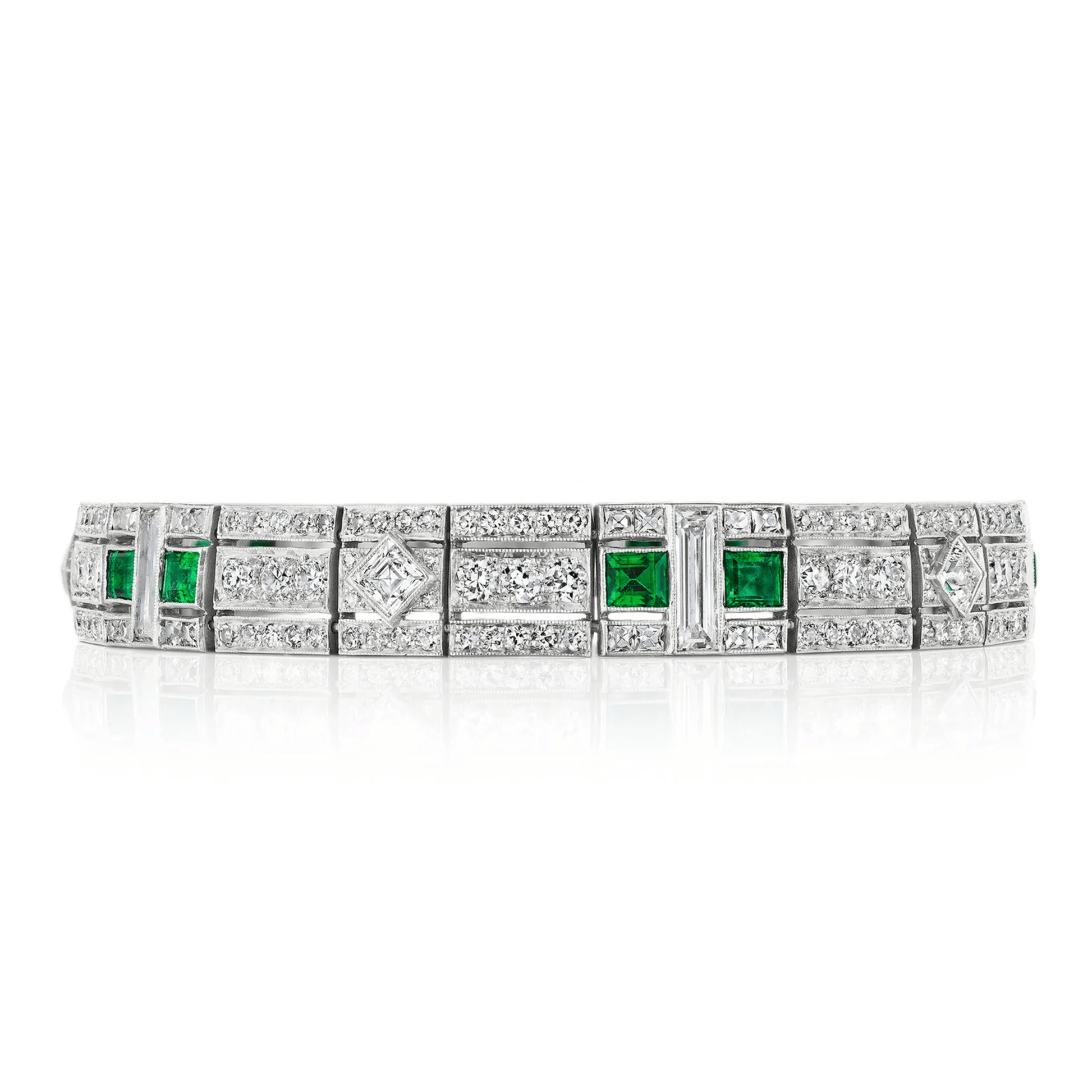 Tiffany & Co. Art Deco Platinum & 18KT Yellow Gold Diamond & Emerald Bracelet front