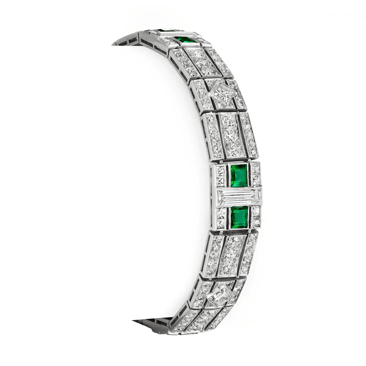 Tiffany & Co. Art Deco Platinum & 18KT Yellow Gold Diamond & Emerald Bracelet front