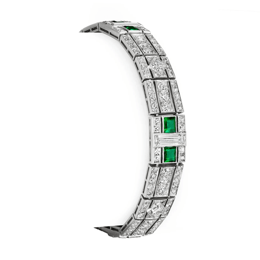 Tiffany & Co. Art Deco Platinum & 18KT Yellow Gold Diamond & Emerald Bracelet front