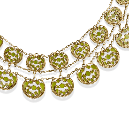 Tiffany & Co. Edwardian 18KT Yellow Gold Enamel Necklace close-up details