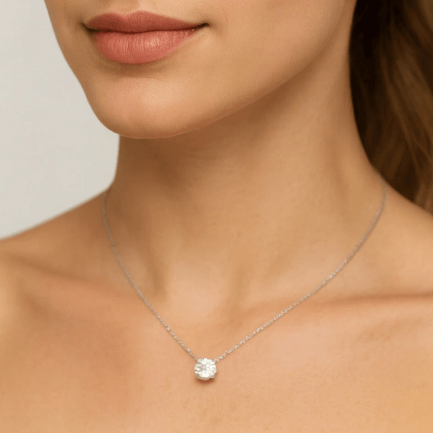 Post-1980s 18KT White Gold Diamond Necklace on neck