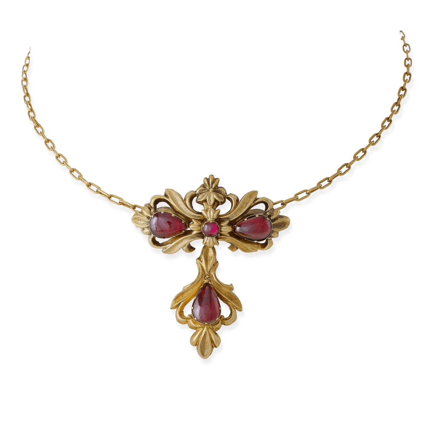 James W. Lyon English Victorian 15KT Yellow Gold Garnet Set front