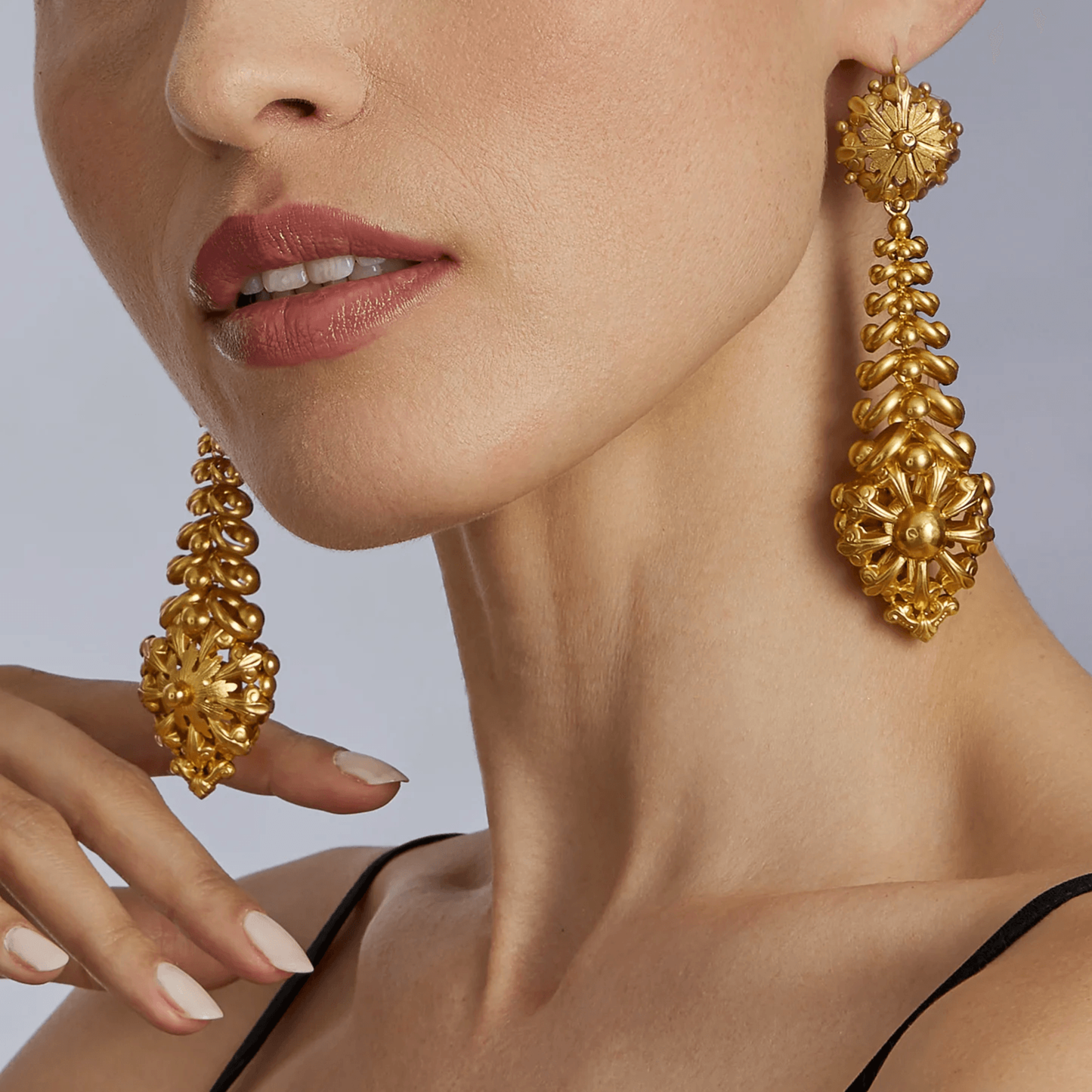 French Antique Milanos 18KT Yellow Gold Earrings on ear