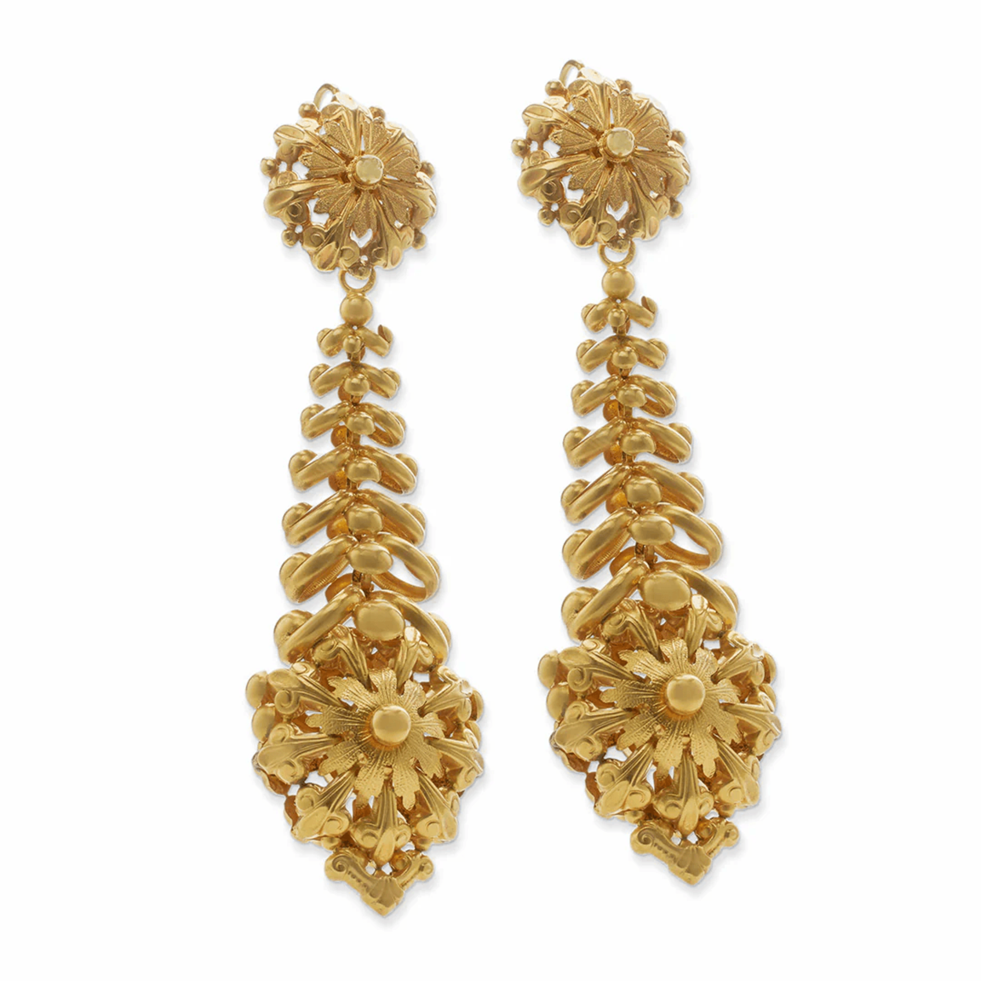 French Antique Milanos 18KT Yellow Gold Earrings front