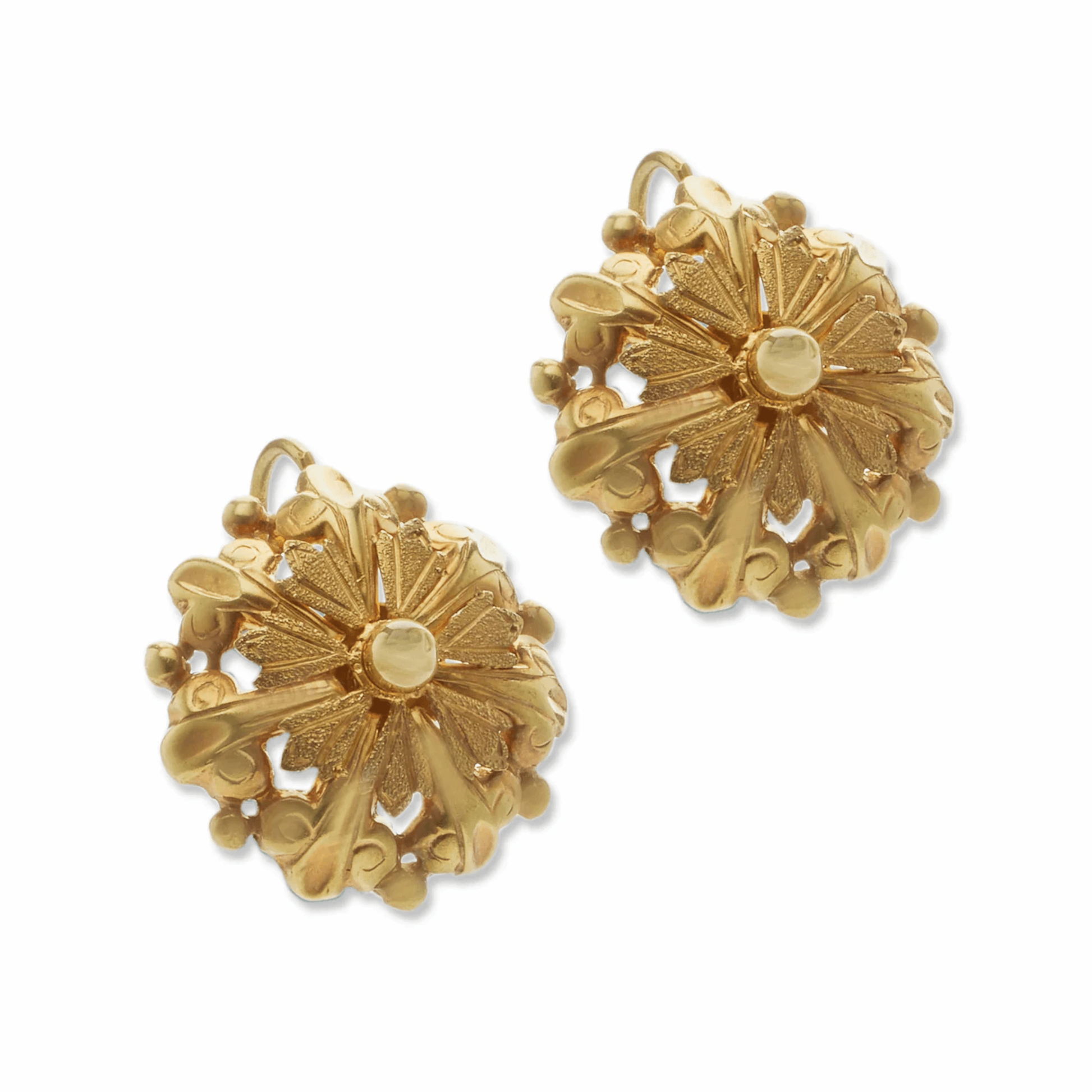 French Antique Milanos 18KT Yellow Gold Earrings front