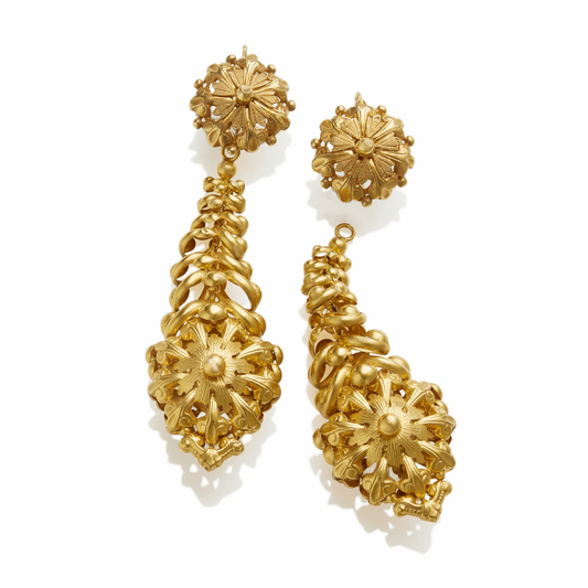 French Antique Milanos 18KT Yellow Gold Earrings front