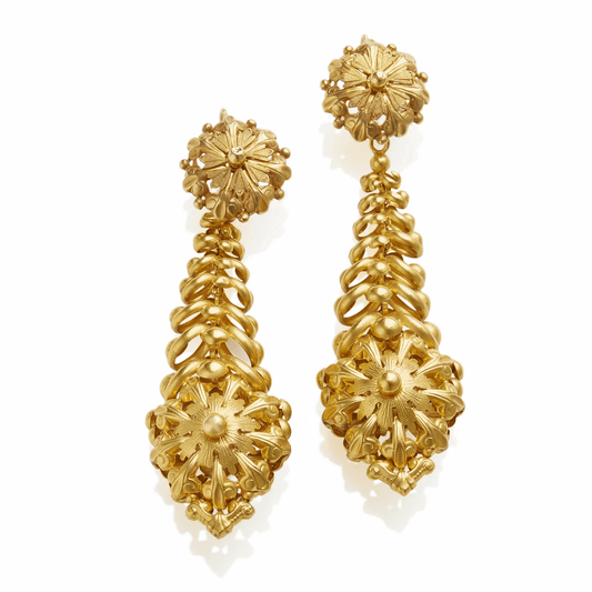 French Antique Milanos 18KT Yellow Gold Earrings front